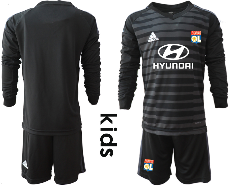 2018_2019 Club Olympique Lyonnais black long sleeve Youth goalkeeper black soccer jerseys